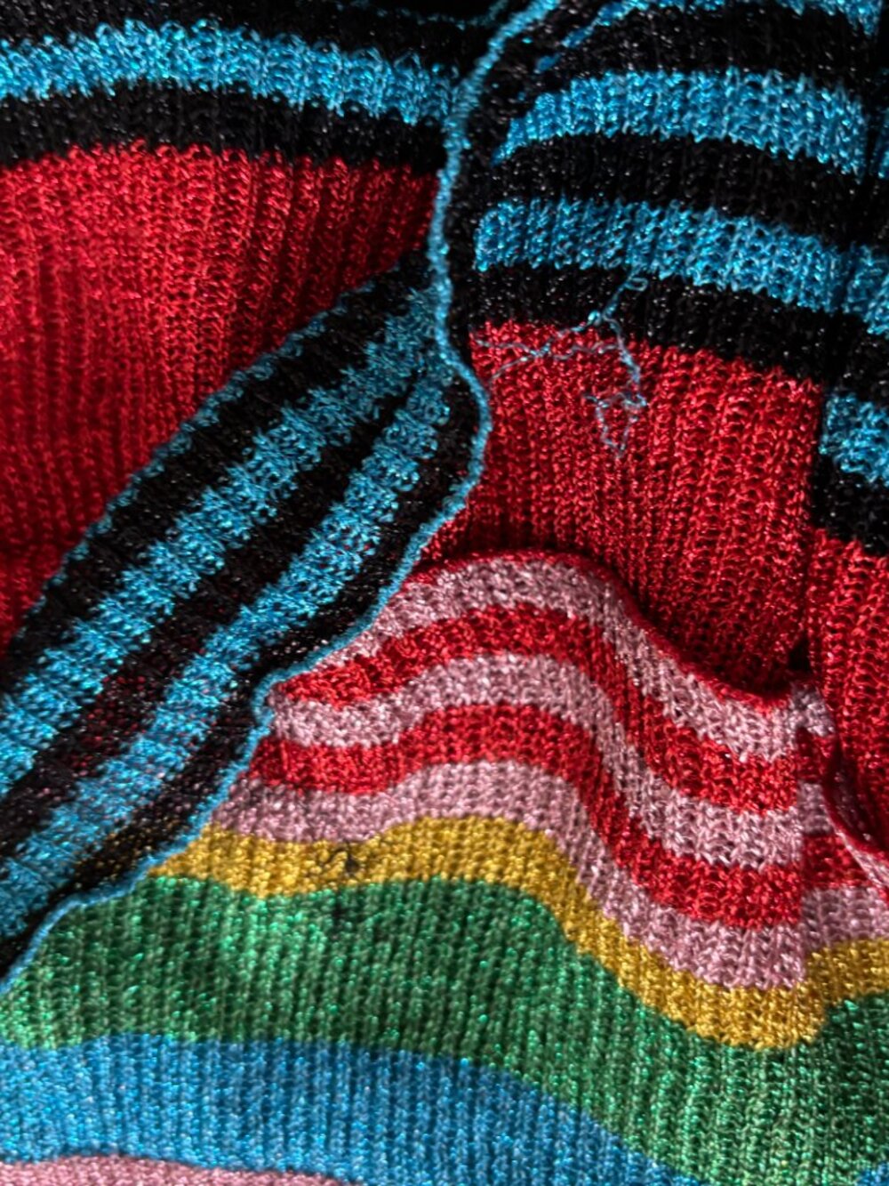 MOSCHINO 2019 Metallic Rainbow Striped Ruffled Knit Mini Dress - Picture 7 of 10